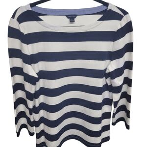 100% Cotton Nautica navy and white striped top size large 3/4 sleeves